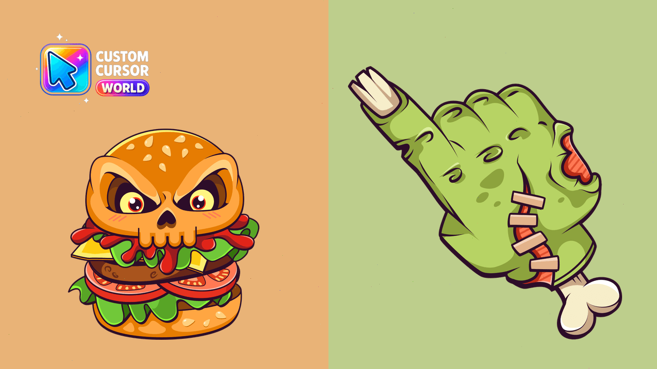 Cursor pack preview: Burger Skull & Zombie Hand Cursor Pack