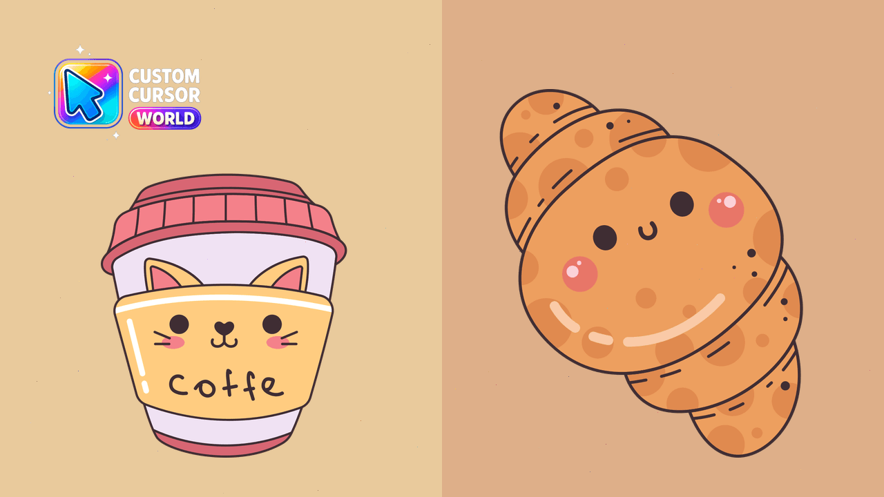 Cursor pack preview: Kawaii Coffee & Croissant Custom Cursor Pack