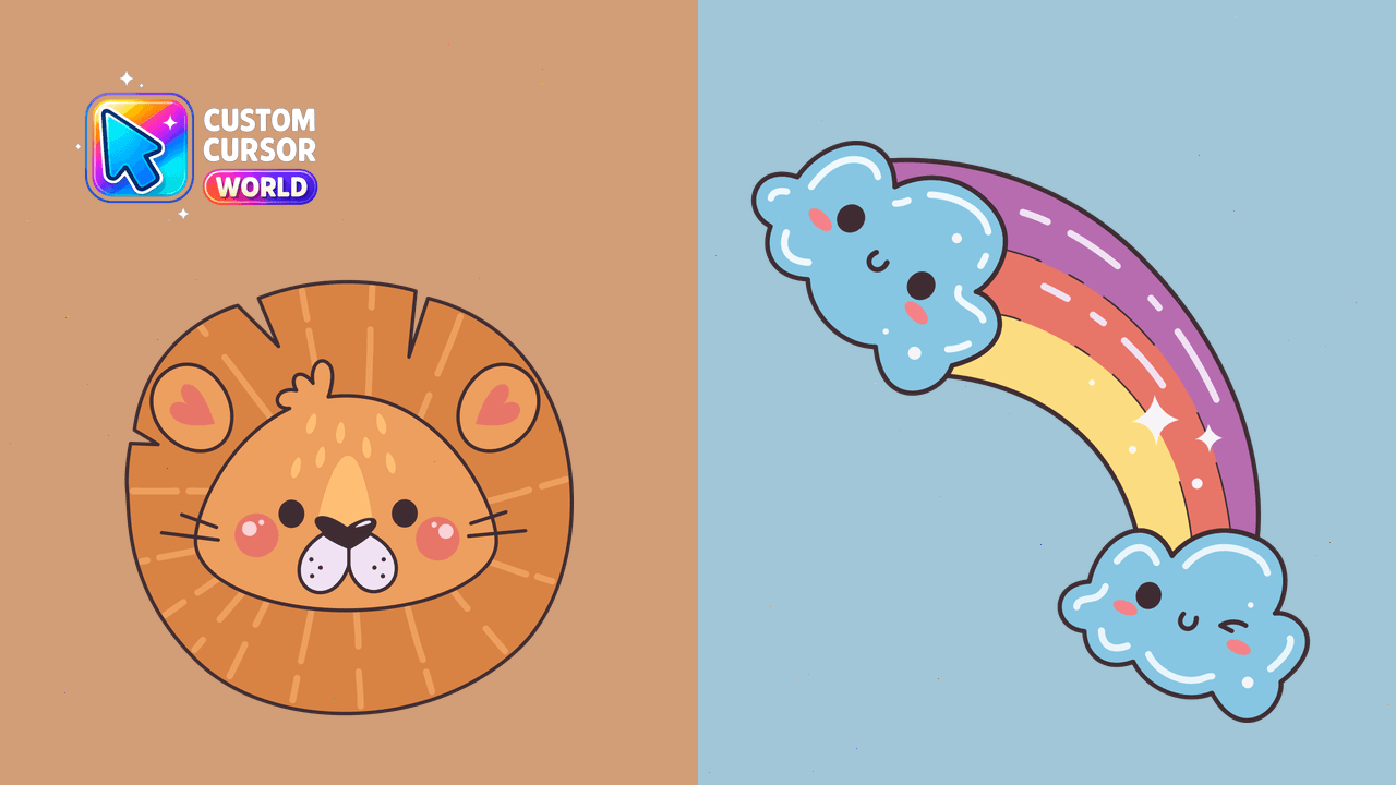 Cursor pack preview: Kawaii Lion and Rainbow Custom Cursor Pack for Chrome & Edge
