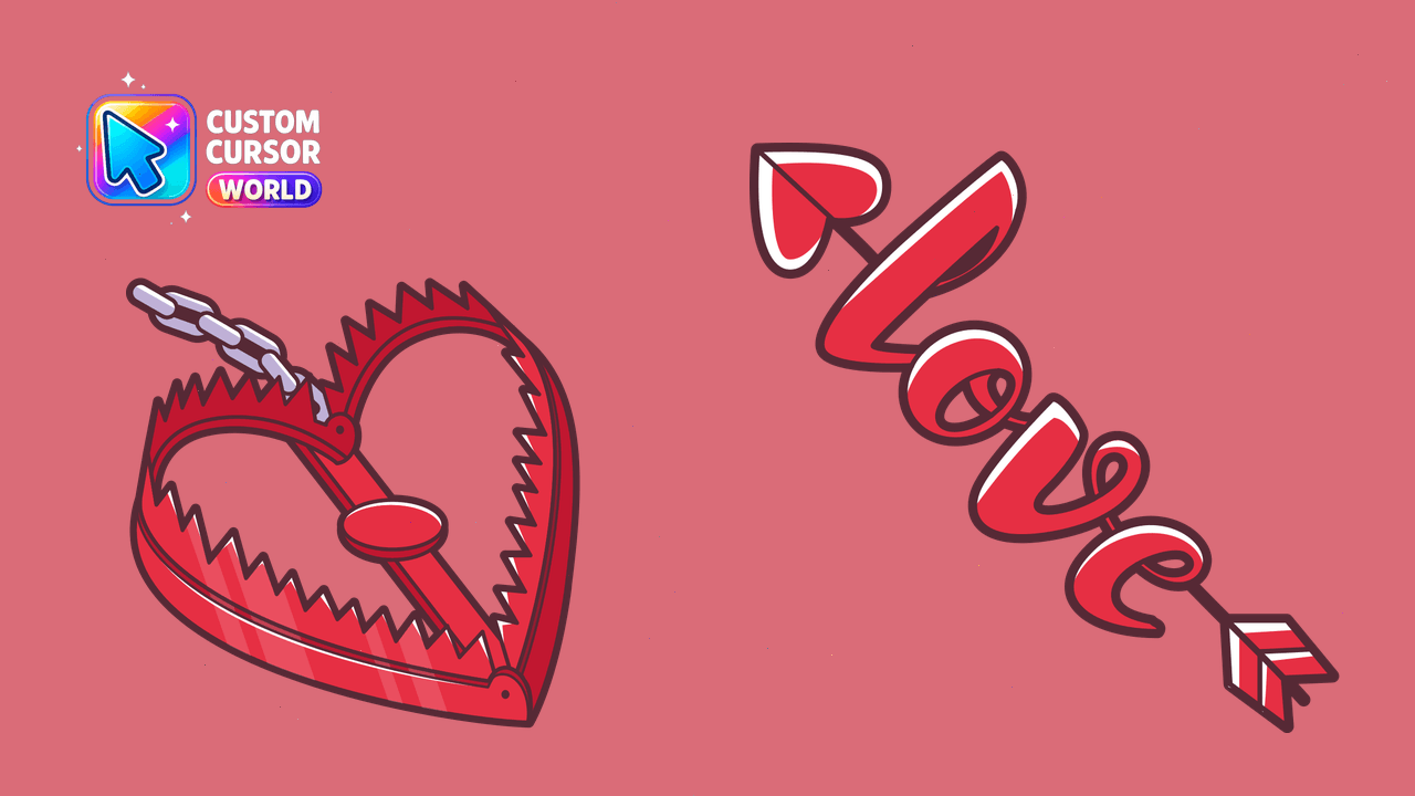 Romantic Cursor Pack - Love Trap Design - Custom cursor pack preview image showing 2 cursors