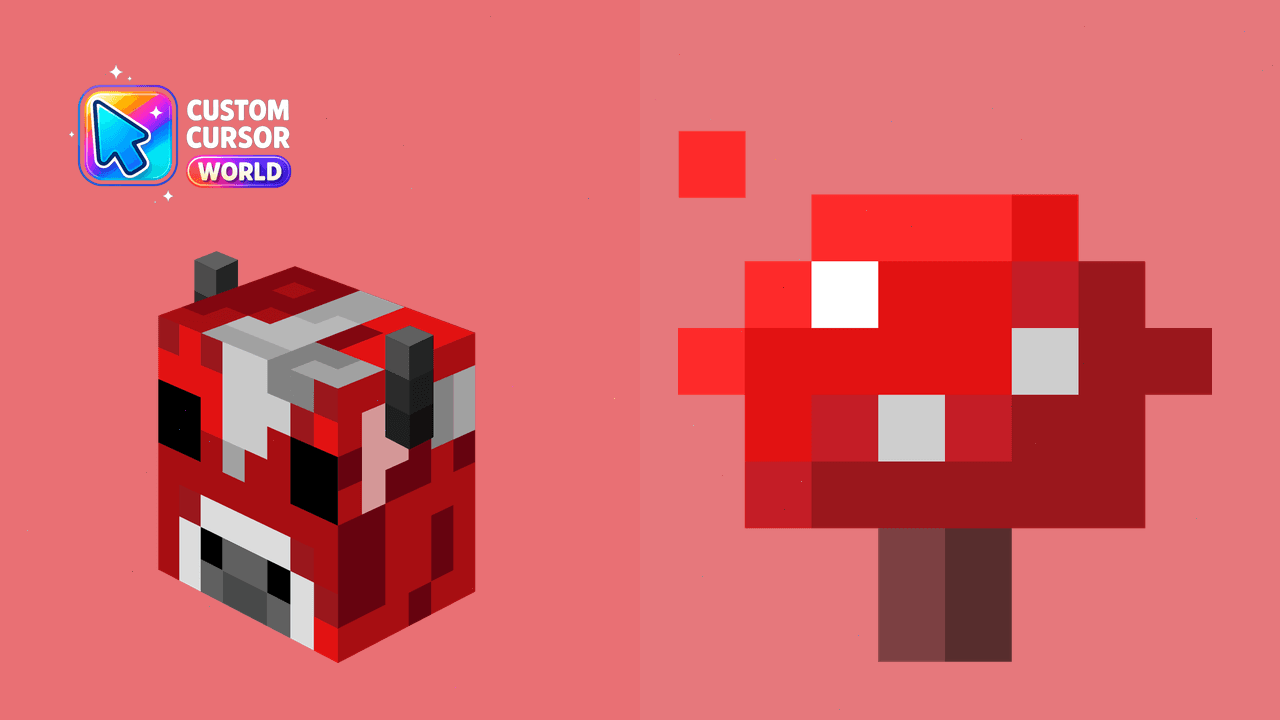 Cursor pack preview: Pixelated Mooshroom Cursor Pack for Browser