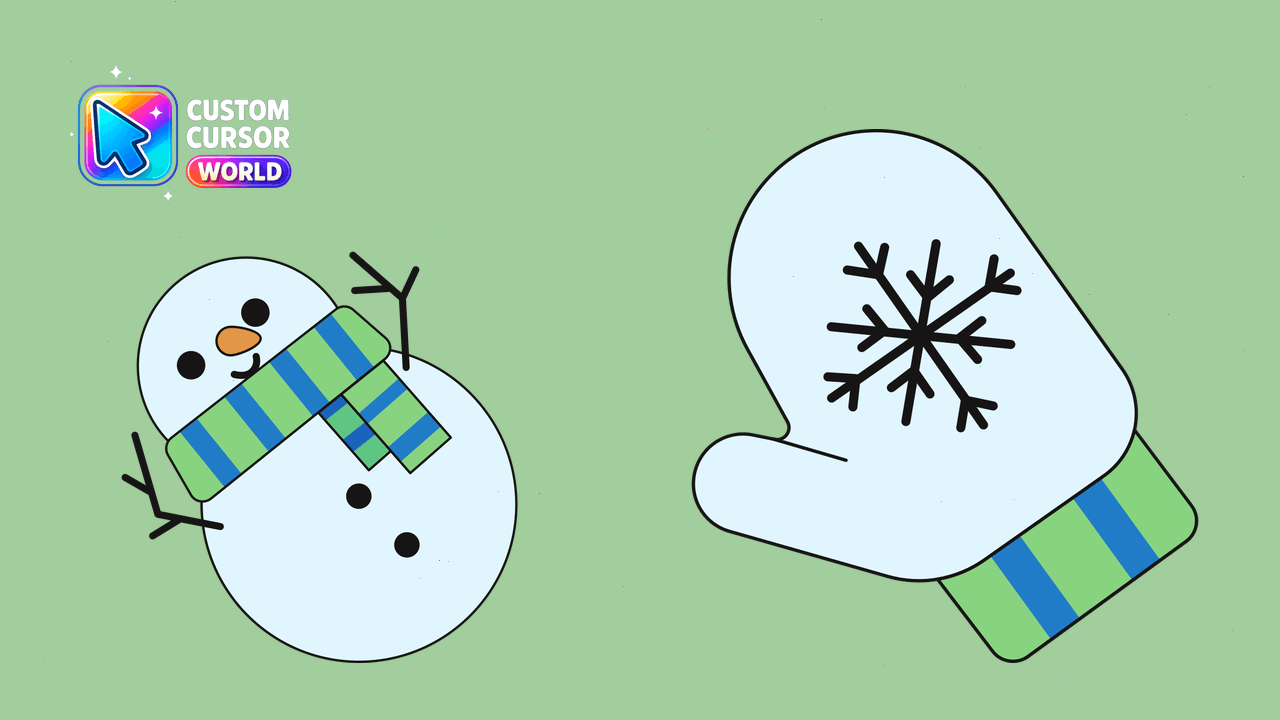 Cursor pack preview: Winter Whimsy Cursor Pack - Snowman & Snowflake Mitten