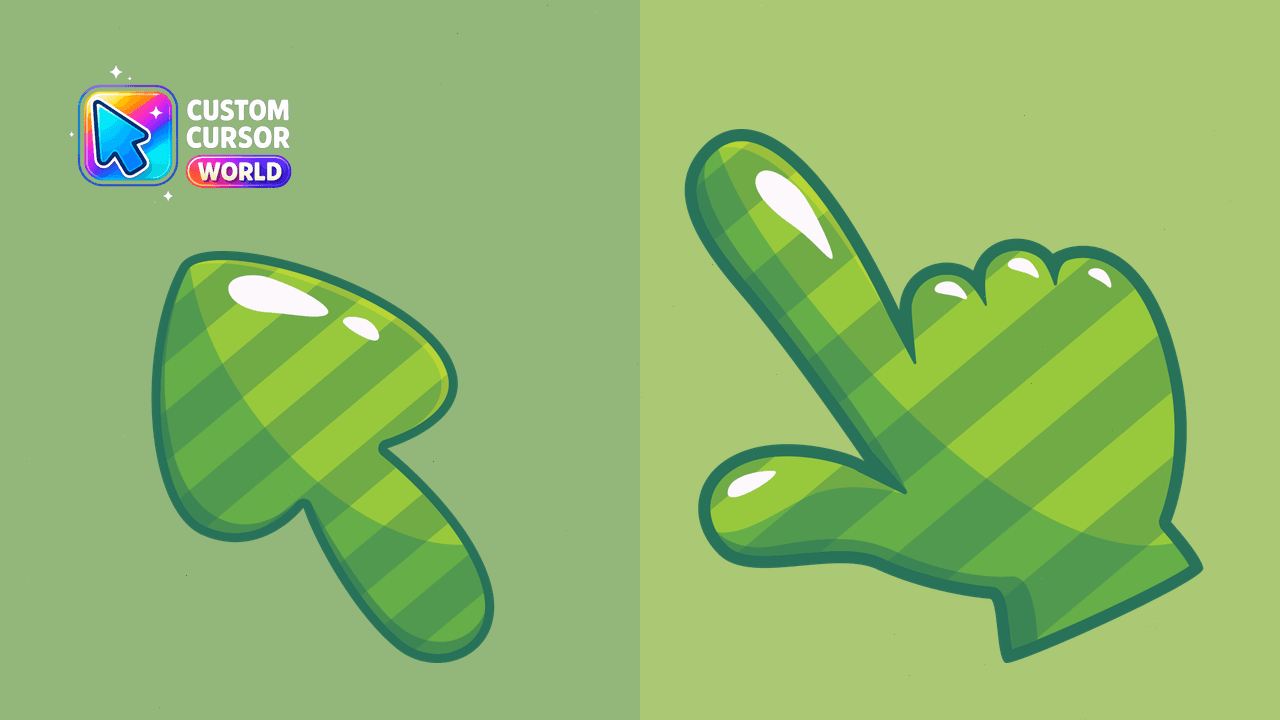 Cursor pack preview: Green-Striped Custom Cursor Pack for Web Browsers