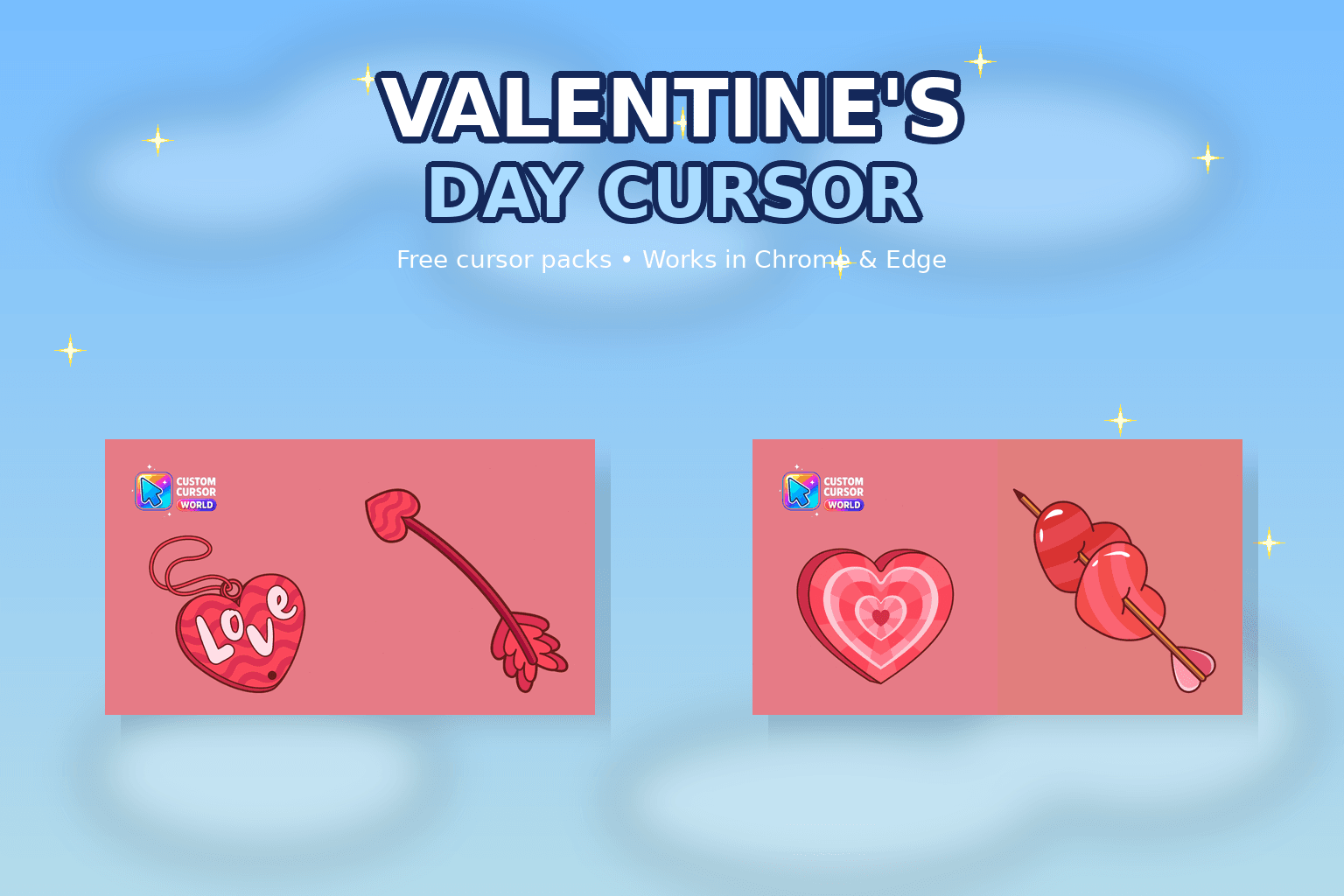 Valentine's Day Cursor - Custom cursor collection preview. Express love on Valentine's Day with unique custom cursors for Chrome and Edge